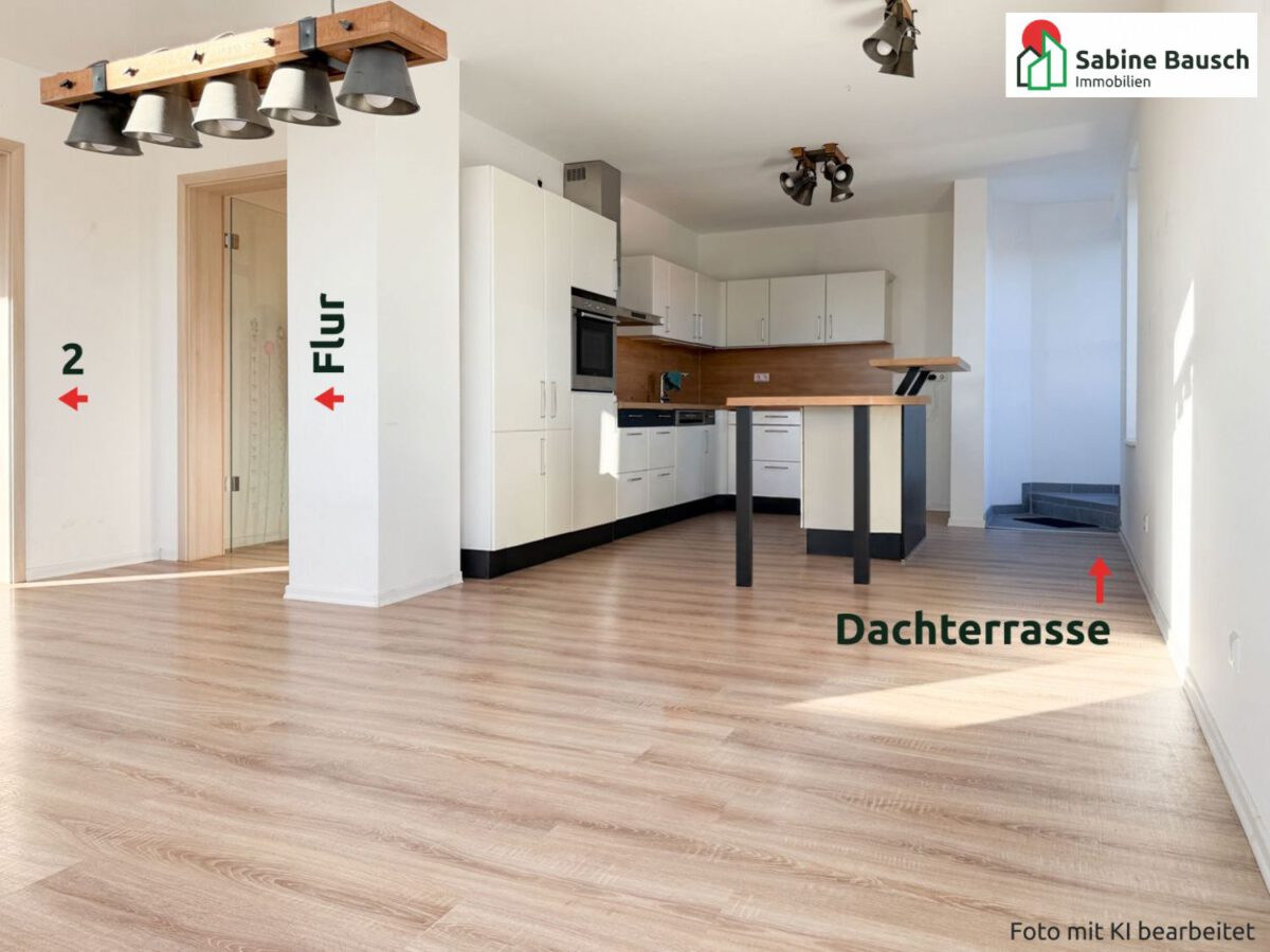 Teilansicht Wohn-/Essbereich mit ca. 33,2 m² ...