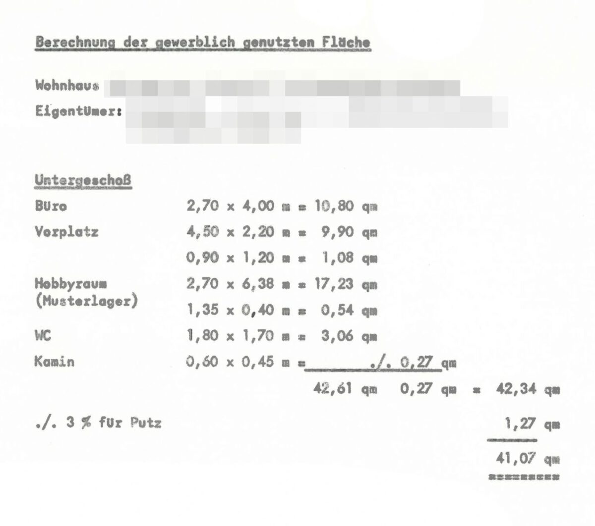 Berechnung der gewerblich genutzten Fläche